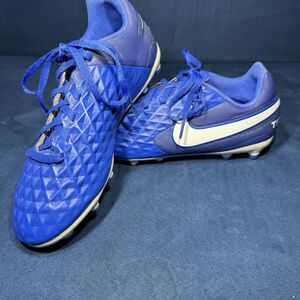 Nike Tiempo Soccer Cleats Youth Size 6Y Blue White FG Firm Ground Shoes